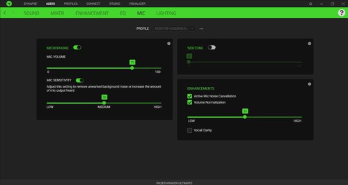 Razer Synapse: profil audio - mikrofon