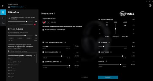 Logitech G Hub: rozbudowane menu mikrofonu