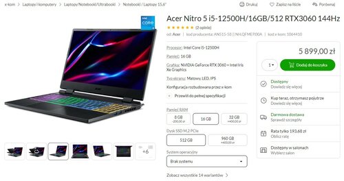 Acer Nitro 5 RTX 3060 X-KOM