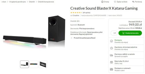 Soundbar Creative Sound BlasterX Katana Gaming