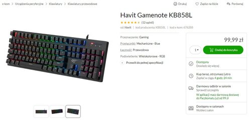 Klawiatura mechaniczna Havit Gamenote KB858L