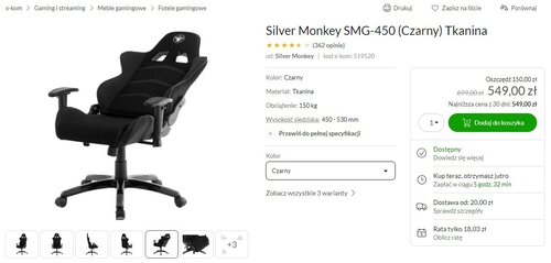 Silver Monkey SMG-450 (Czarny) Tkanina