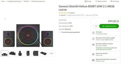Genesis Głośniki Helium 800BT 60W 2.1 ARGB czarne