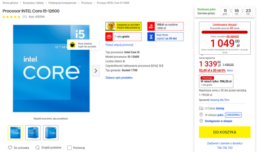 Intel Core i5-12600 promocja
