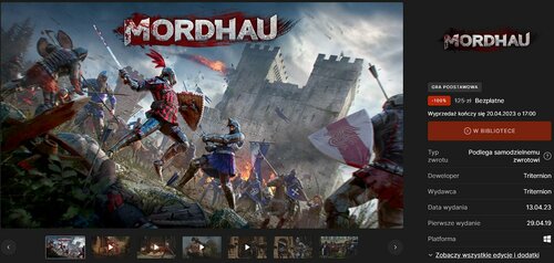 Mordhau za darmo w Epic