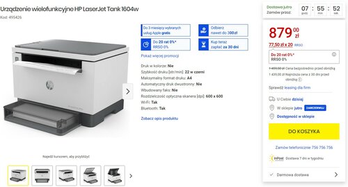 HP Laserjet tank 1604w promocja