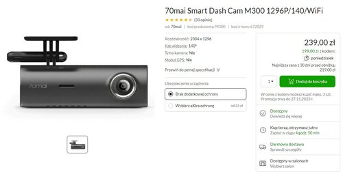 70mai Smart Dash Cam M300 promocja