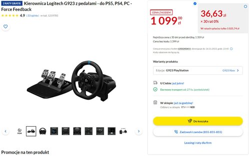 Logitech G923 promocja RTV EURO AGD