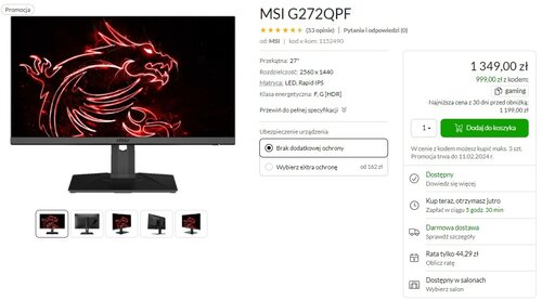 Monitor gamingowy MSI G272QPF promocja
