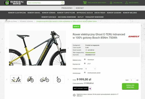 Elektryczny rower górski objęty bajeczną zniżką w wysokości 7600 zł