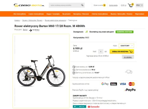 Elektryczny rower trekkingowy w pysznej promocji