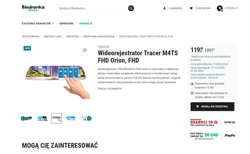 wideorejestrator od Tracer taniej o 80 zł