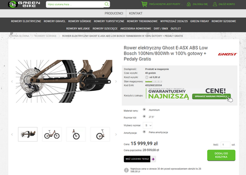 Elektryczny rower górski na mocnej promocji
