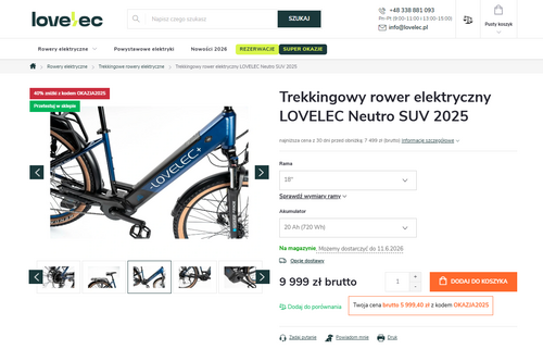 Elektryczny rower trekkingowy na giga zniżce