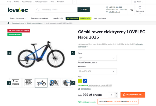 Elektryczny rower górski na dużej przecenie