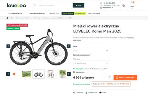 Miejski rower elektryczny Lovelec za bezcen